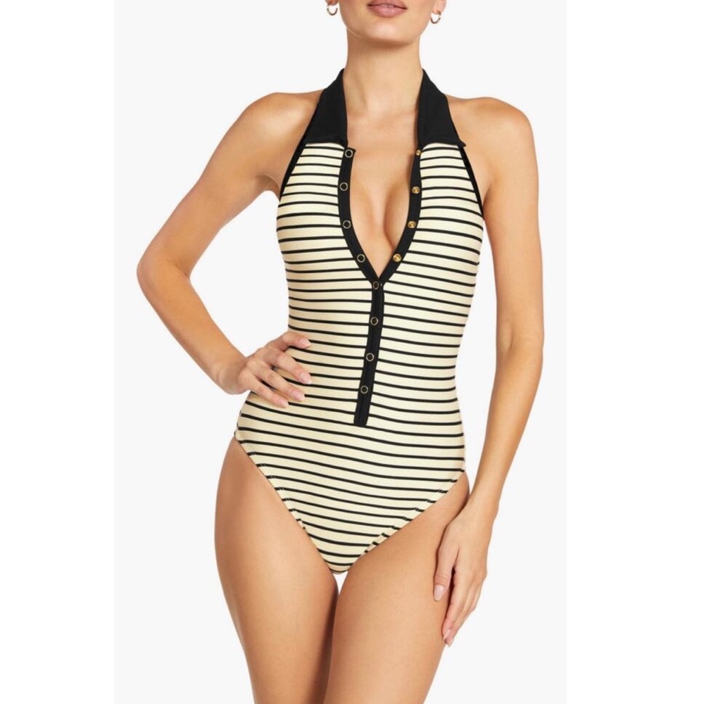 Robin Piccone Striped One Piece Swimsuit